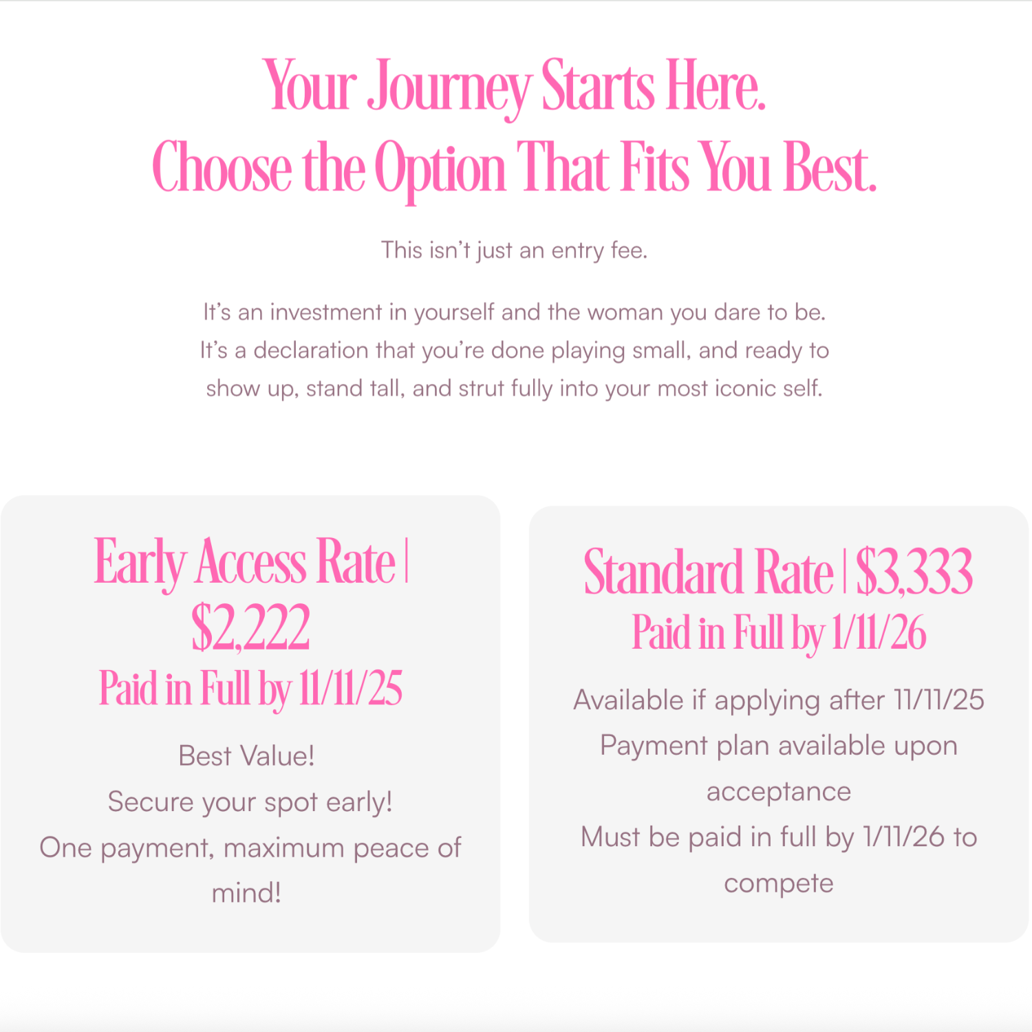 2026 early access investment fee in full (expires 11/11/25)